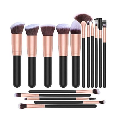 High quality body make up sets 14pcs wood handle customize bag rose gold makeup brushes